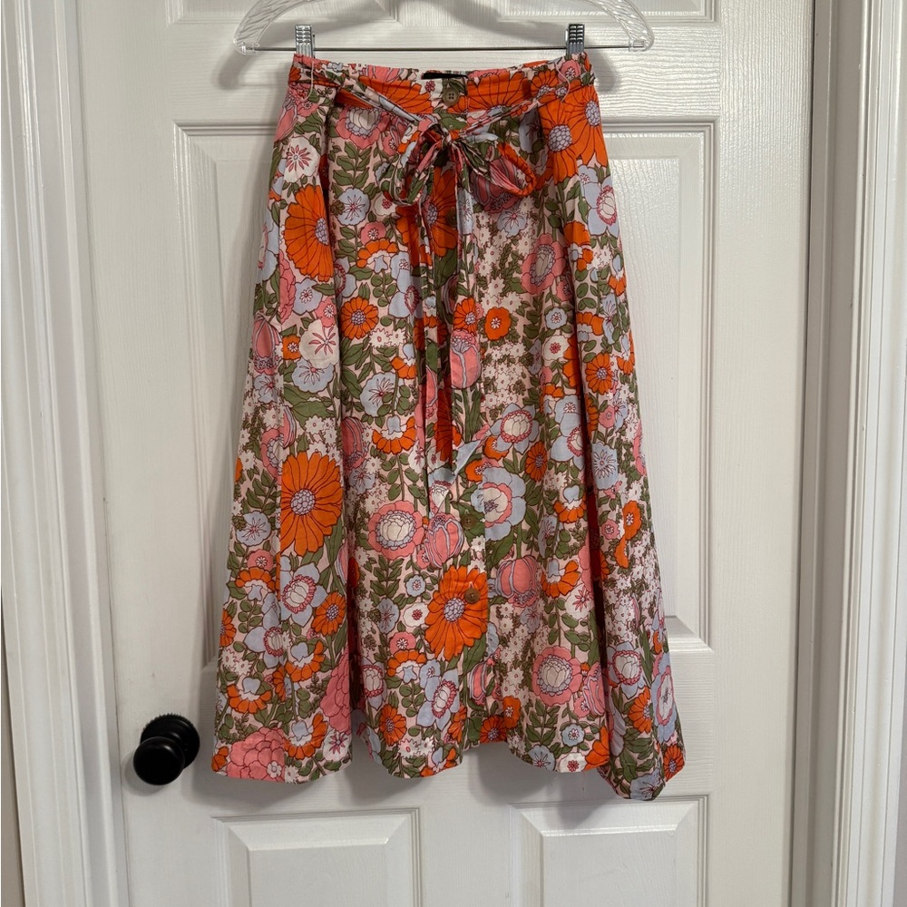 Talbots Floral Midi Skirt - Orange and Pink